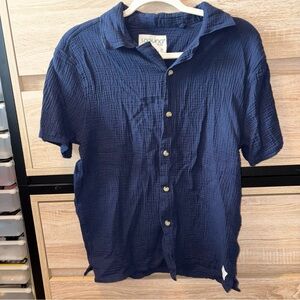 Navy Blue Men's Collared Button Up
